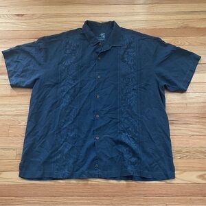Tommy Bahama Button Up Shirt Mens XXL Blue 100% Silk Short Sleeve Tropical
